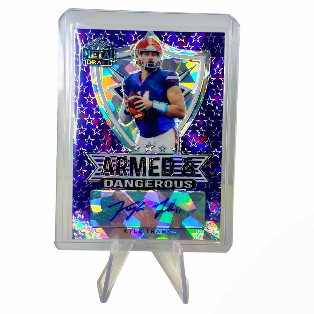 Kyle Trask Autographed Leaf Metal Draft Armed & Dangerous Rookie Purple /20